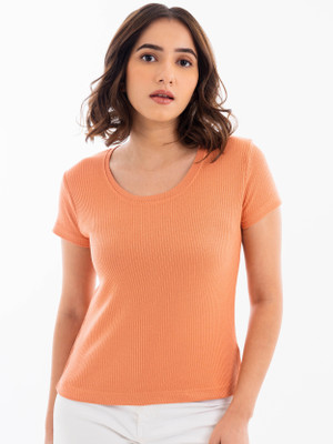 Halffgrey Casual Solid Women Orange Top