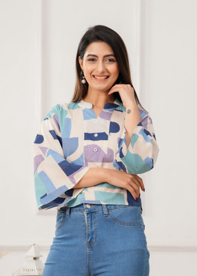 Threadflix Casual Geometric Print Women Maroon Top