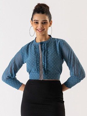 Prettify Casual Self Design Women Blue Top