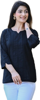 ARUWA Casual Striped Women Black Top