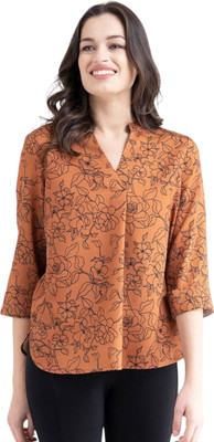 KALLAXI Casual Self Design Women Orange Top