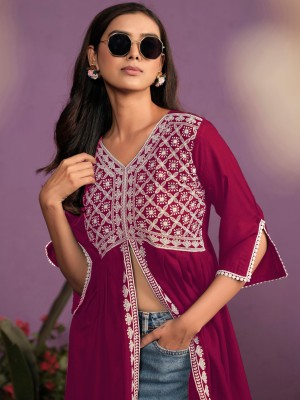 Youthnic Party Embroidered Women Maroon Top