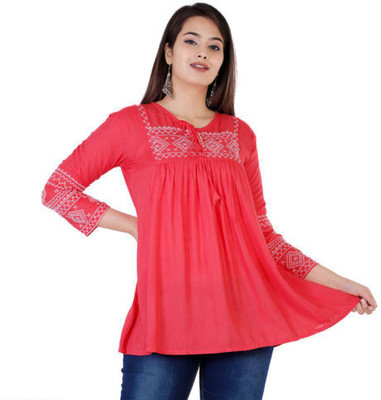 Heba Casual Embroidered Women Multicolor Top