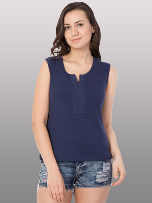 INUKA Casual Solid Women Dark Blue Top
