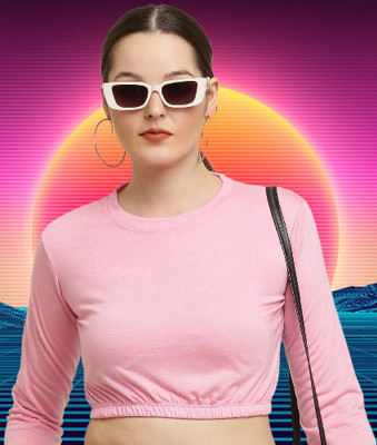 CANIDAE Casual Solid Women Pink Top