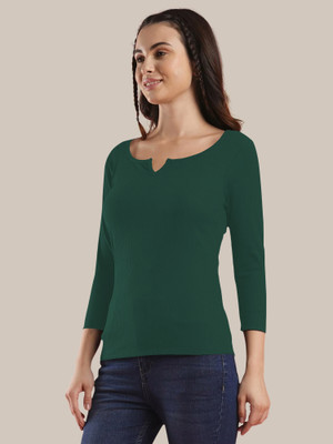Kashonaa Casual Solid Women Dark Green Top