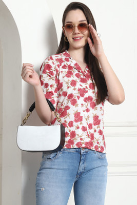 Rajnandini Casual Printed Women White, Pink Top