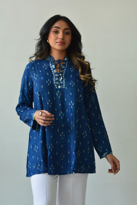 SurahiEco Casual Floral Print Women Blue Top