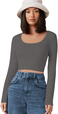 THE BLAZZE Casual Solid Women Grey Top