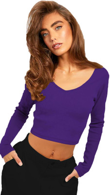 THE BLAZZE Casual Solid Women Purple Top