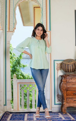 Yash Gallery Casual Solid Women Light Green Top