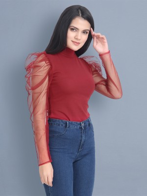 BuyNewTrend Casual Solid Women Maroon Top