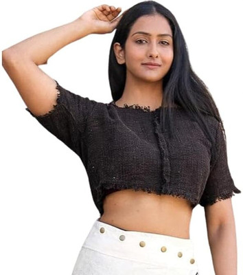CRYSTALHEAL Casual Self Design Women Black Top