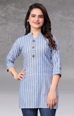 FABTOWN Formal Striped Women Light Blue, White Top