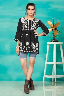 Winza Designer Casual Embroidered Women Black, White Top