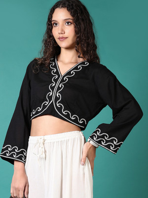 V-MART Casual Self Design Women Black Top