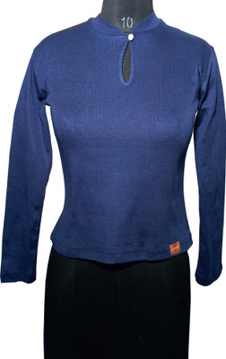 GENEALO Casual Solid Women Dark Blue Top
