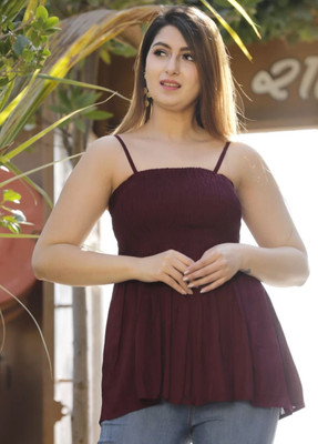 Kaircollection Casual Solid Women Maroon Top