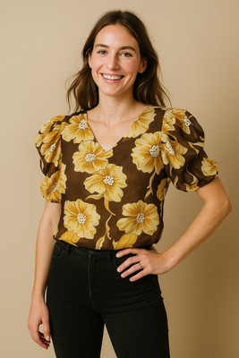 Deewa Party Floral Print Women Yellow Top