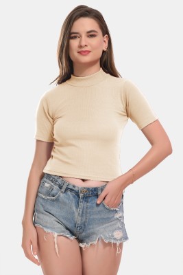 Funahme Casual Solid Women Beige Top