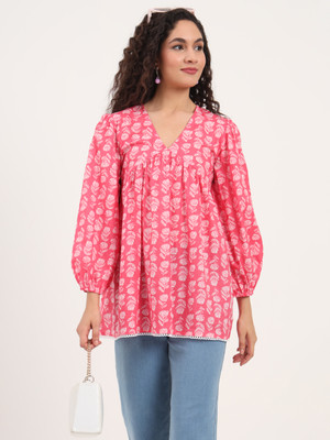DIVENA Casual Floral Print Women Pink Top