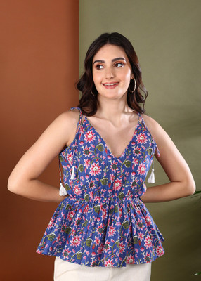 Stylum Casual Floral Print Women Blue Top