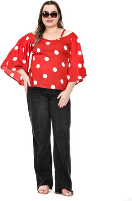 LINGRA Formal Polka Print Women Red Top