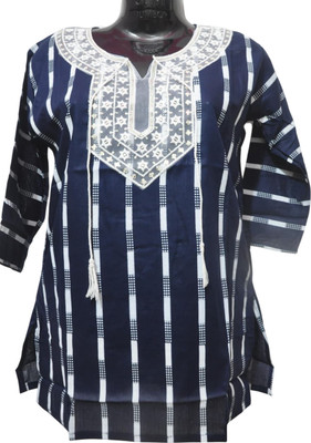 RNG LTD Casual Embroidered Women Dark Blue, White Top