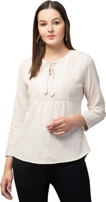 RIHANI FAB Casual Embroidered Women Beige Top