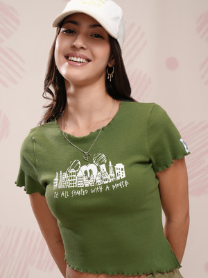 Tokyo Talkies Casual Printed Women Green Top