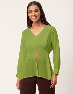 moomaya Casual Solid Women Green Top