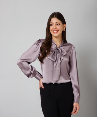 PURYS Casual Solid Women Purple Top