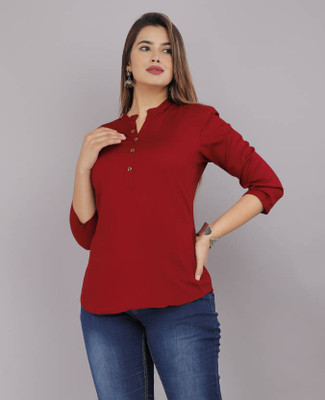 STYLE GRID Casual Solid Women Maroon Top