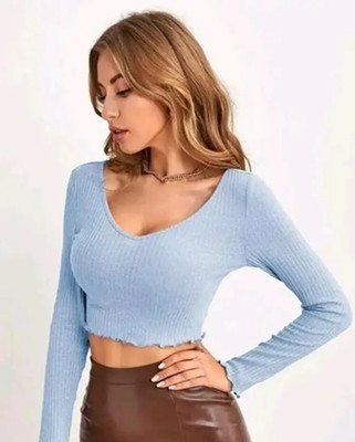 Mcgluwa Casual Self Design Women Light Blue Top
