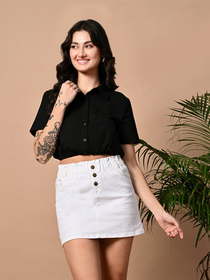 Fiorenza Party Solid Women Black Top
