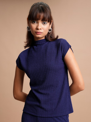 Tokyo Talkies Casual Solid Women Blue Top
