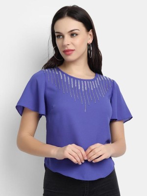 LY2 Casual Embellished Women Blue Top