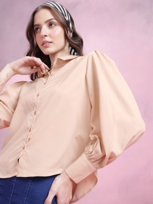 Dressberry Casual Solid Women Beige Top