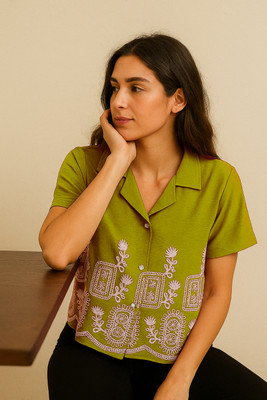 SWARA ART Casual Embroidered Women Green Top