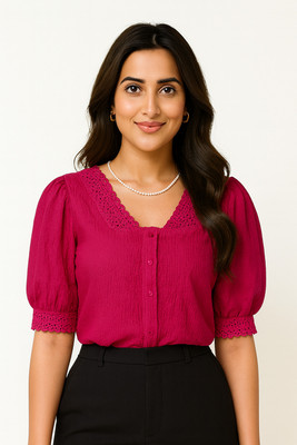 Urban weave Casual Self Design, Lace Women Pink Top