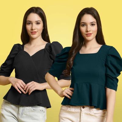 METRONAUT Casual Solid Women Black Top