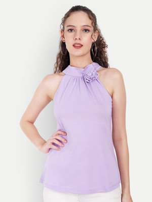 FairLeaf Casual Self Design Women Purple Top