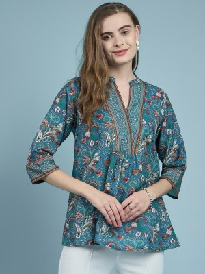 Winza Designer Casual Floral Print Women Blue Top