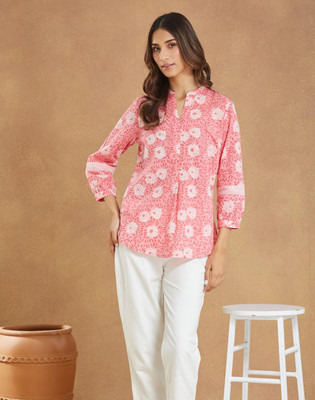 Fabindia Casual Printed Women Pink Top