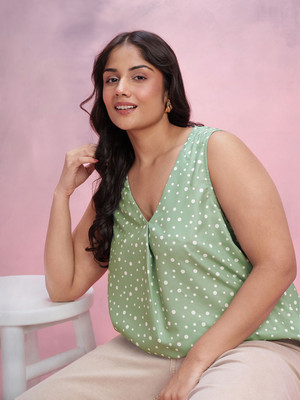 DressBerry Curve Casual Printed Women Green Top