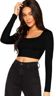 DUDSTUCKER Casual Solid Women Black Top