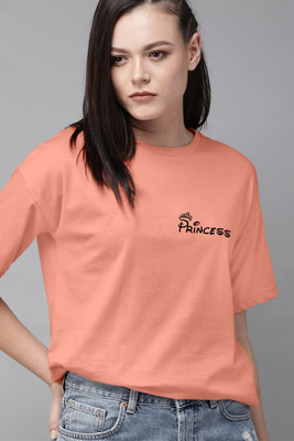 hkCreation Printed, Typography Women Round Neck Orange T-Shirt