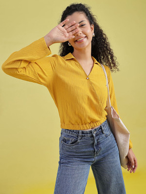 LIMEROAD Casual Solid Women Yellow Top
