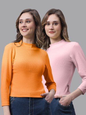 FBAR Casual Self Design Women Pink, Orange Top