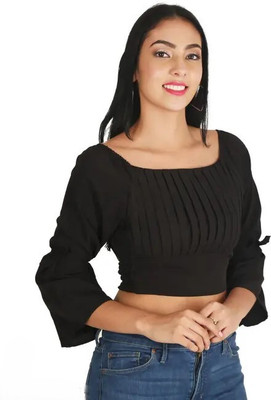 Divine Bezz Casual Self Design Women Black Top